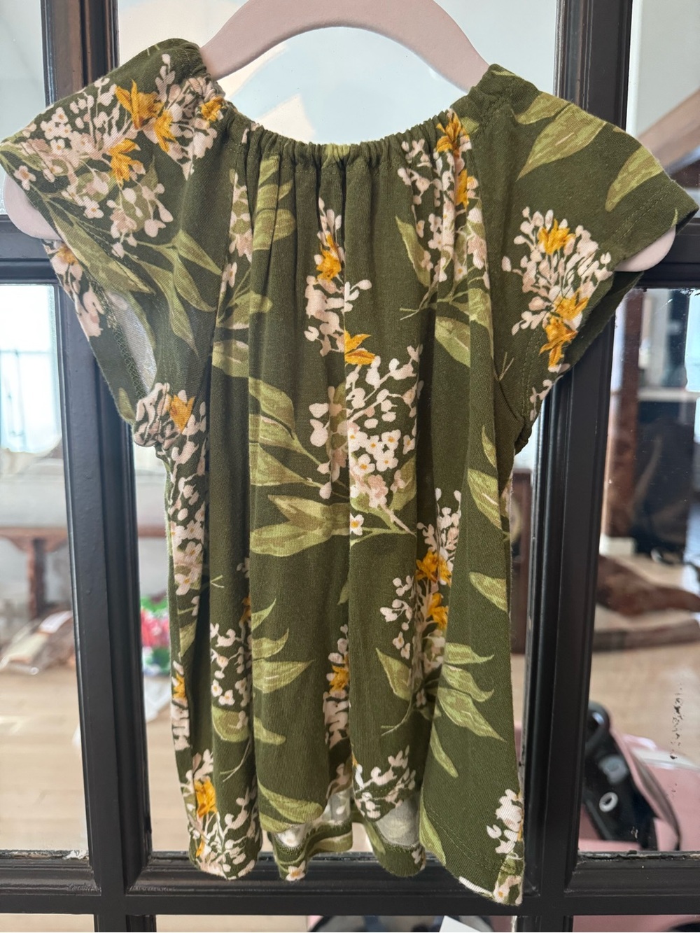 Milkbarn Olive Green Floral Girls Tunic with Yellow & White Blooms
